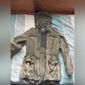 Levi's jacket women's small green field military hooded full zip fishtail hem